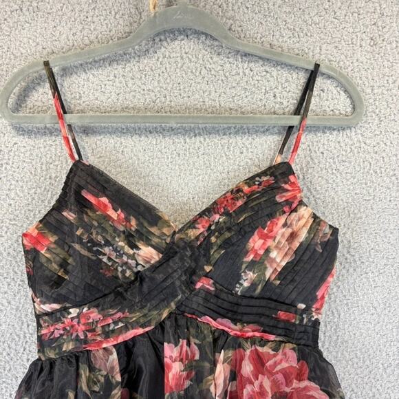 LULUS Floral Organza Maxi Dress Small Coquette Fairy Dark Romantic Dainty Flowy - Picture 4 of 10